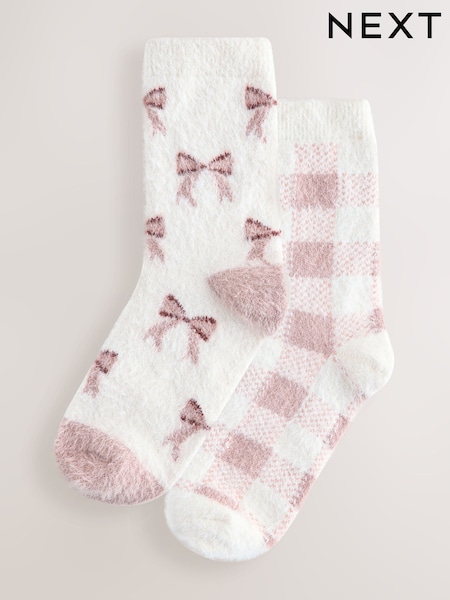 Pink Gingham/ Bows Superhairy Cosy Socks 2 Pack (W31900) | £10