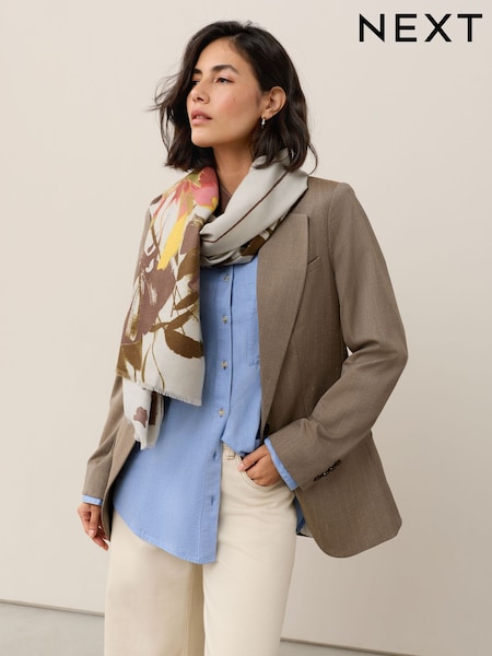 Grey Floral Midweight Scarf (W31937) | £18