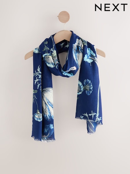 Navy Floral Print Print Kew Collection Lightweight Scarf (W31953) | £24