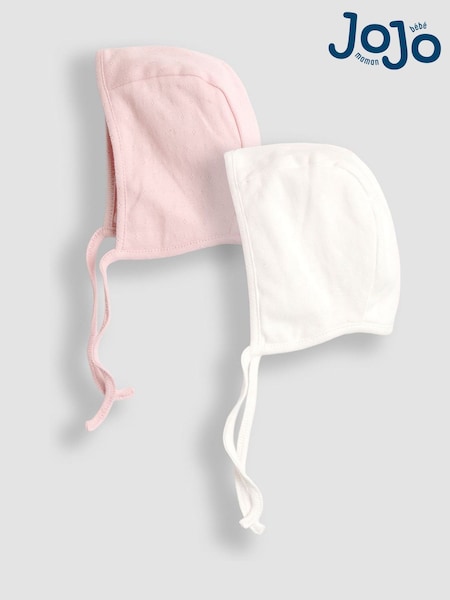 JoJo Maman Bébé Pink 2-Pack Pointelle Bonnet (W31983) | £12