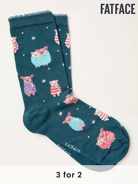 FatFace Teal Blue Pigs in Blankets Socks (W32028) | £7.50