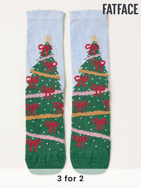FatFace Light Blue Bow Christmas Tree Socks (W32042) | £7.50