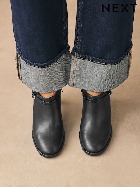 Black Forever Comfort® Round Toe Block Heel Buckle Detail Shoe Boots (W32091) | £39