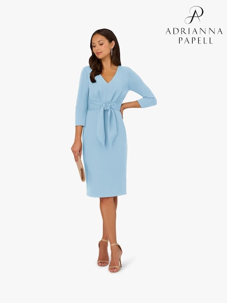 Adrianna Papell Blue Tie V-Neck Knit Crepe Dress (W32113) | £129