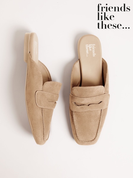 Friends Like These Nude Square Toe Comfort Faux Suede Mule Loafer Shoes (W32115) | £34