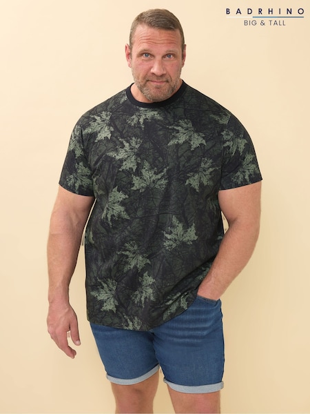 BadRhino Big & Tall Green Camouflage Leaf Print 100% Cotton T-Shirt (W32129) | £29