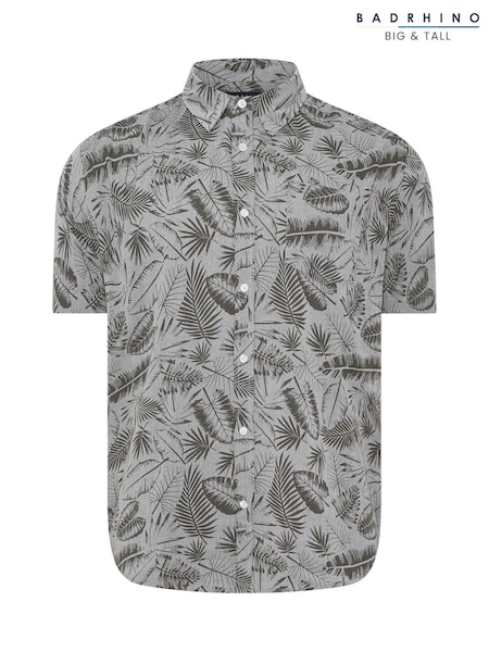 BadRhino Big & Tall Grey Chambray Tonal Leaf 100% Cotton Shirt (W32142) | £33