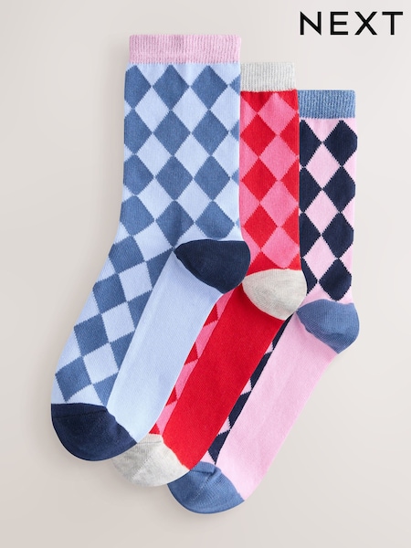 Bright Sparkle Harlequin Ankle Socks 3 Pack (W32148) | £9