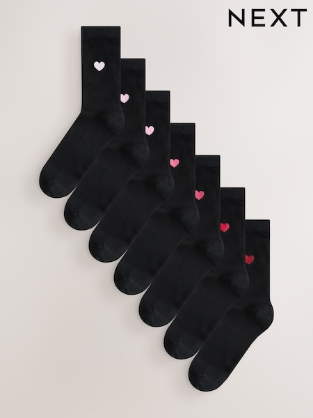 Hearts Embroidered Motif Ankle Socks 7 Pack (W32154) | £14