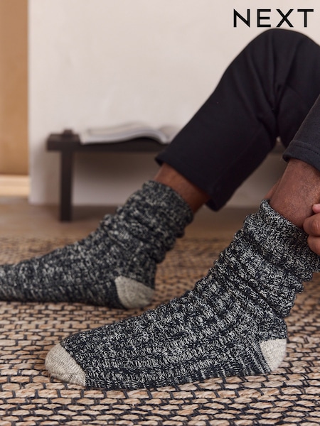 Black Borg Lined Twisted Slipper Socks 1 Pack (W32183) | £16