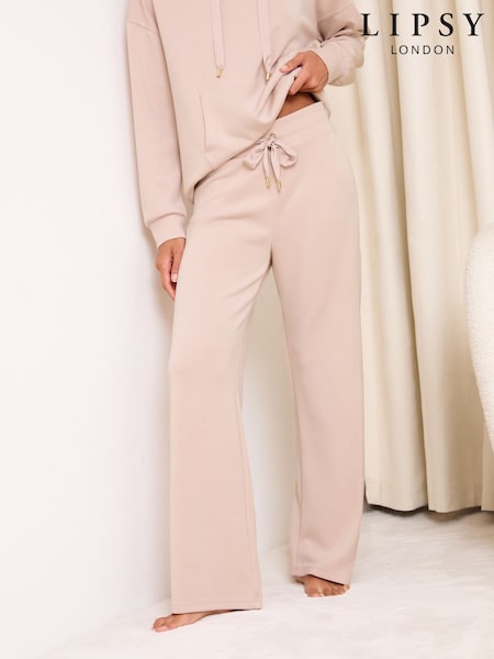 Lipsy Nude Pink Soft Relaxed Wide Leg Joggers with Modal (W32186) | £34