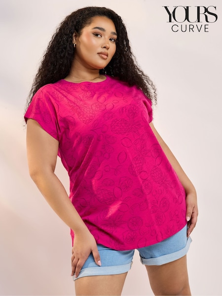 Yours Curve Pink Grown On Sleeve 100% Cotton Top (W32234) | £20