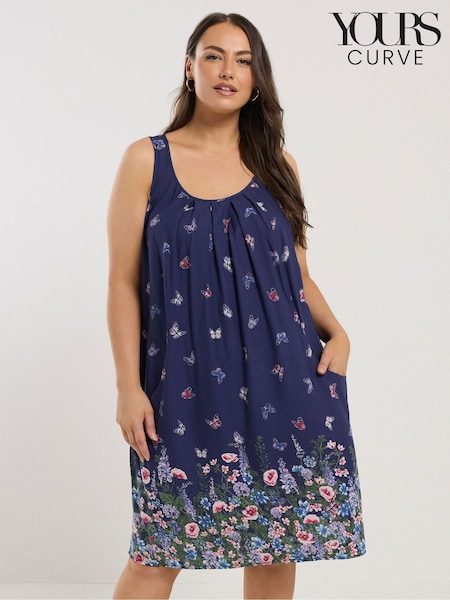 Yours Curve Blue Drape Pocket Dress (W32237) | £31