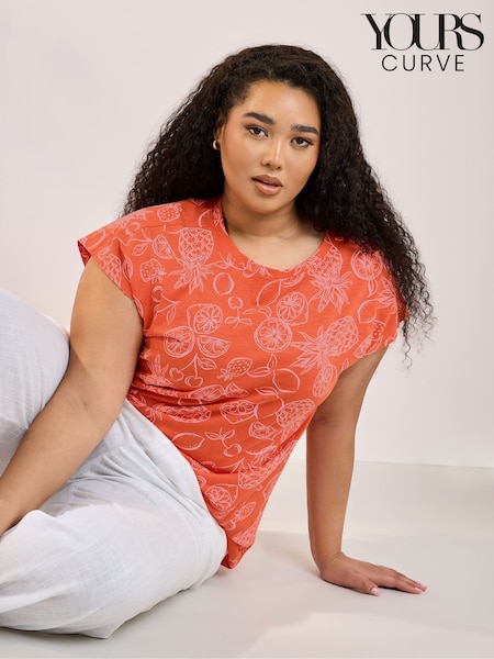 Yours Curve Orange Grown On Sleeve 100% Cotton Top (W32244) | £20