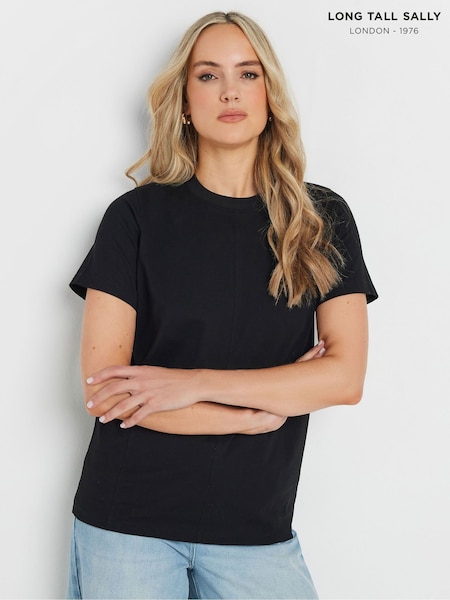 Long Tall Sally Black Premium Stitch Panel 100% Cotton T-Shirt (W32246) | £22