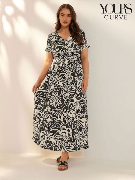 Yours Curve Black Floral Wrap Dress (W32247) | £37