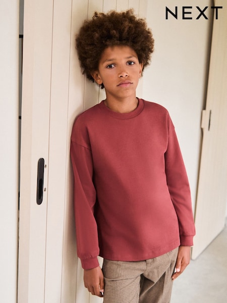 Burgundy Red Relaxed Fit Long Sleeve Heavyweight T-Shirt (3-16yrs) (W32251) | £8 - £11