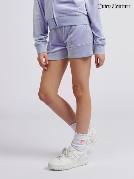 Juicy Couture Lilac Girls Tonal Embroidered Velour Shorts (W32256) | £40