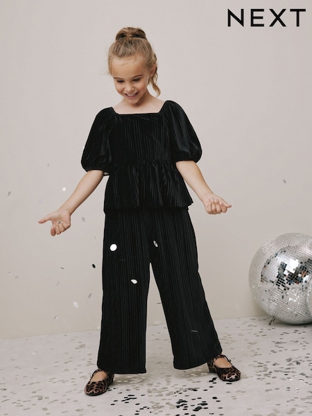 Black Crinkle Velour Top and Trousers Set (3-16yrs) (W32313) | £20 - £26