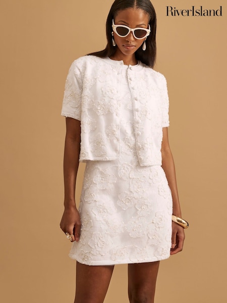 River Island White Short Sleeve Floral Print Cardigan (W32361) | £46