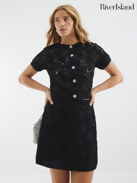 River Island Black Short Sleeve Cardigan (W32378) | £40