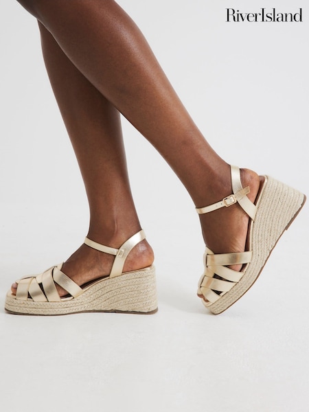 River Island Gold Woven Wedges Sandals (W32381) | £40