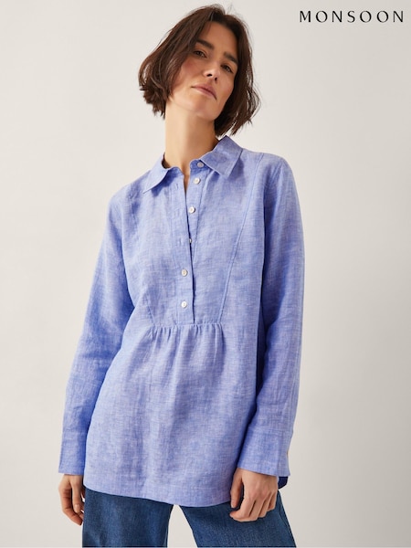 Monsoon Blue Lola 100% Linen Shirt (W32383) | £69