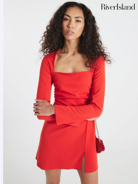 River Island Orange Square Neck A-Line Mini Dress (W32386) | £48