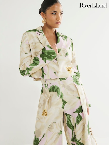River Island Pink Petite Floral Print Cropped Blazer (W32387) | £59