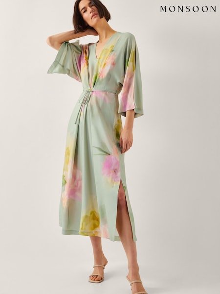 Monsoon Green Jane Floral Print Midi Dress (W32391) | £140
