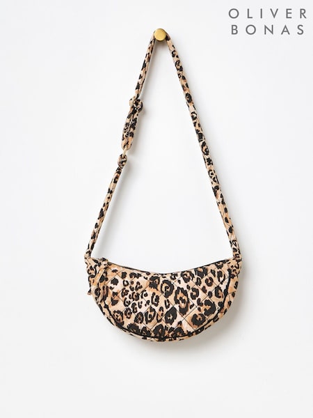 Oliver Bonas Brown Becky Leopard Print Quilted Belt 100% Cotton Bag (W32419) | £46