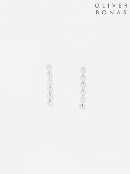 Oliver Bonas Silver Tone Demi Disc Detail Single Drop Earrings (W32424) | £26