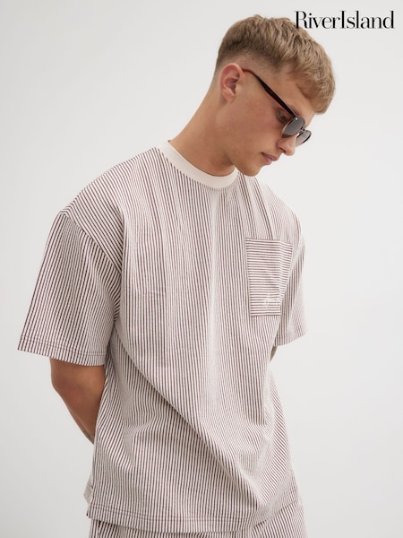 River Island Pink Seersucker Boxy T-Shirt (W32474) | £22