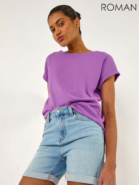 Roman Purple Plain Stretch Jersey T-Shirt (W32539) | £32