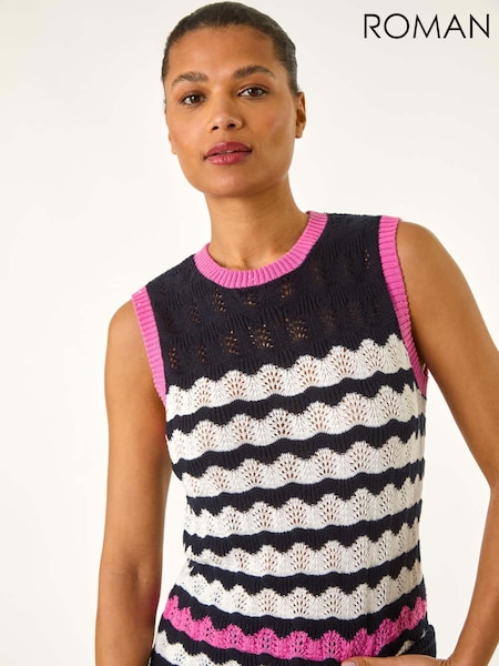 Roman Blue Sequin Wave Detail Knit Vest (W32540) | £40