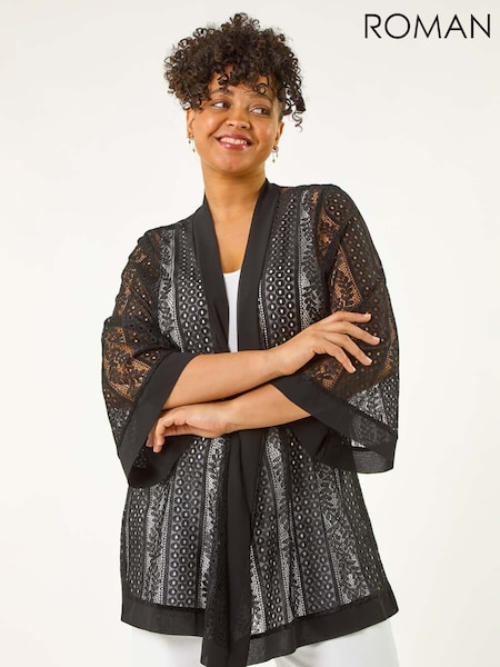 Roman Black Curve Crochet Knit Cardigan (W32608) | £40