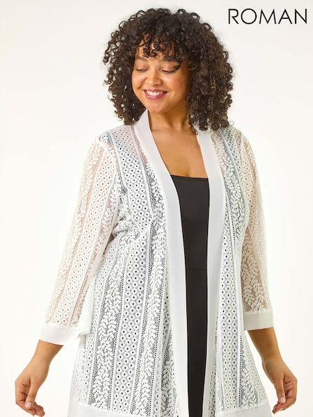 Roman White Curve Crochet Knit Cardigan (W32611) | £40