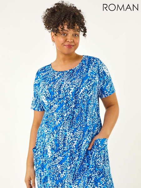 Roman Blue Curve Printed Pocket Tunic Top (W32620) | £40