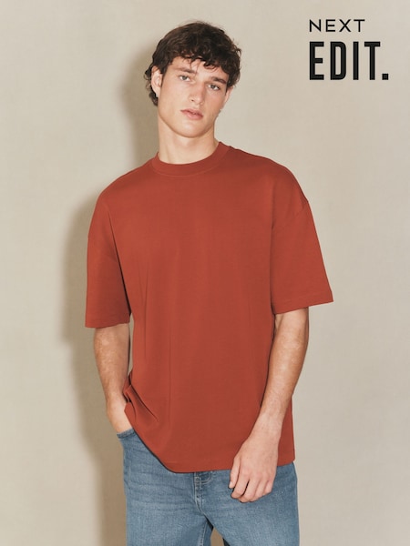 Rust Red Oversized Fit EDIT Heavyweight T-Shirt (W32637) | £18