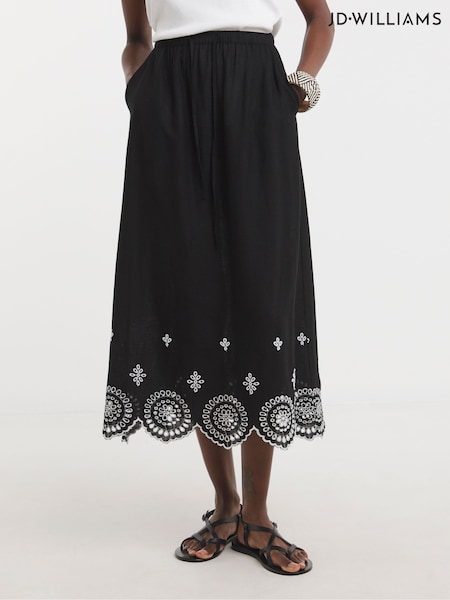 JD Williams Black Contrast Broderie Scalloped Hem Maxi Skirt (W32714) | £38