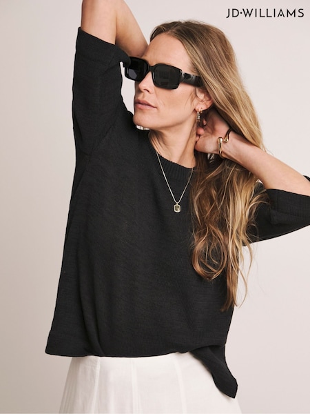 Anthology By JD Williams Black Loose Stitch Boxy Short Sleeve Jumper (W32730) | £32