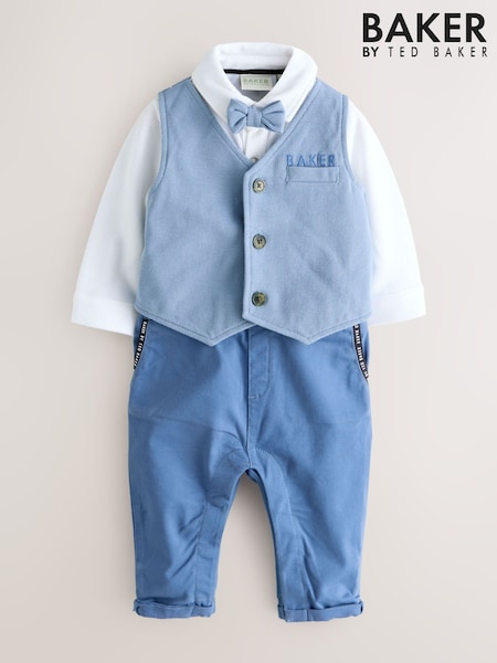 Baker by Ted Baker Blue Smart Bow Tie Rompersuit (W32779) | £35 - £38