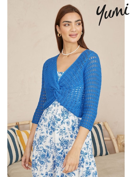 Yumi Aqua Blue 100% Cotton Crochet Knitted Top (W32786) | £43