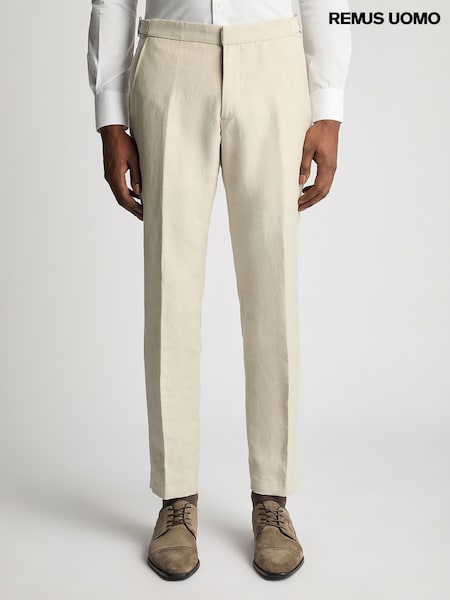 Remus Uomo Natural Slim Leg Linen-Blend Formal Trousers (W32811) | £90