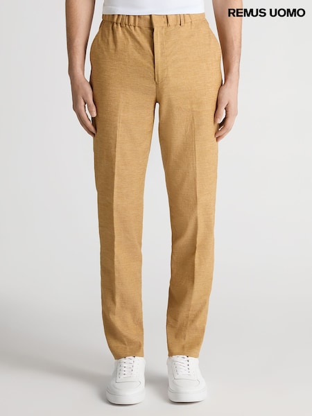 Remus Uomo Yellow Slim Leg Linen-Blend Trousers (W32816) | £90