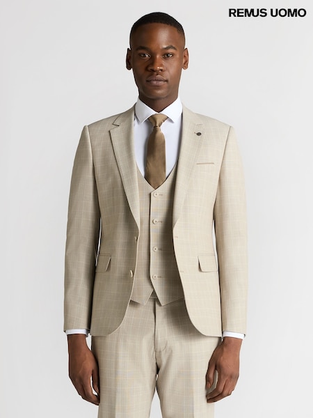 Remus Uomo Natural Slim Fit Checked Stretch Suit Jacket (W32817) | £169