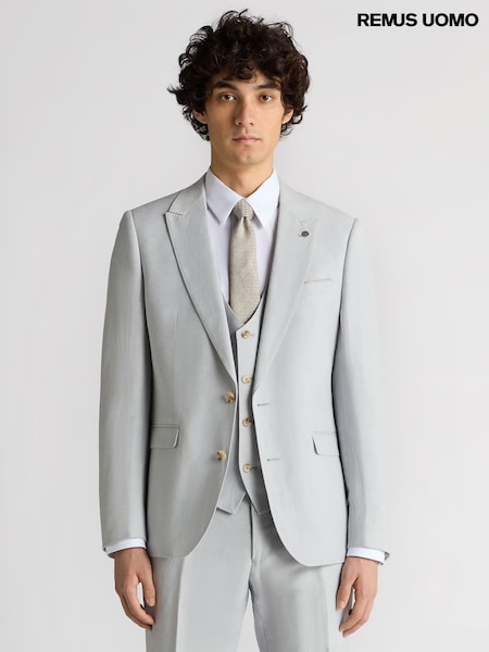 Remus Uomo Blue Tapered Fit Linen-Blend Suit Jacket (W32823) | £179