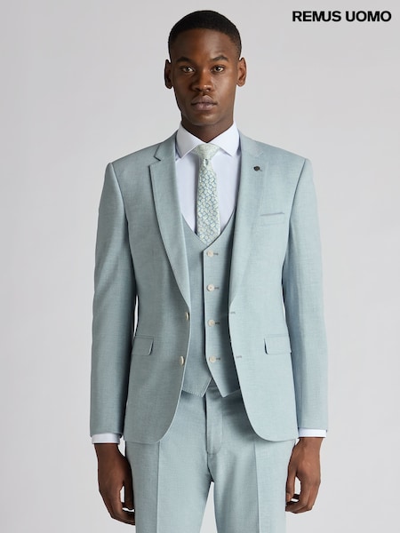 Remus Uomo Blue Slim Fit Linen-Blend Micro Pinstripe Suit Jacket (W32825) | £169
