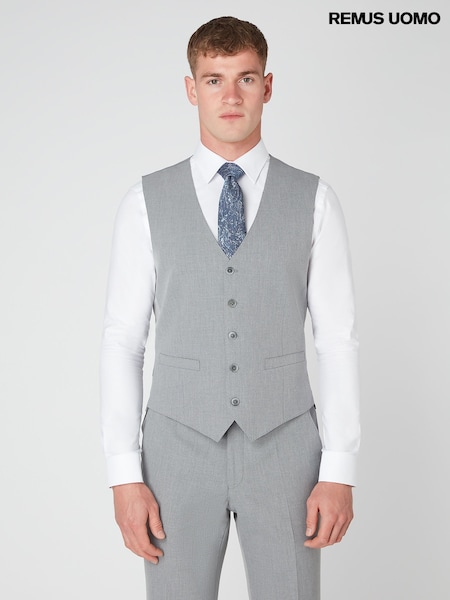 Remus Uomo Grey Tapered Fit Stretch Waistcoat (W32830) | £50