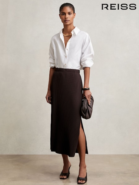 Reiss Burgundy Pippa Pleated Jersey Midi Skirt (W32843) | £98
